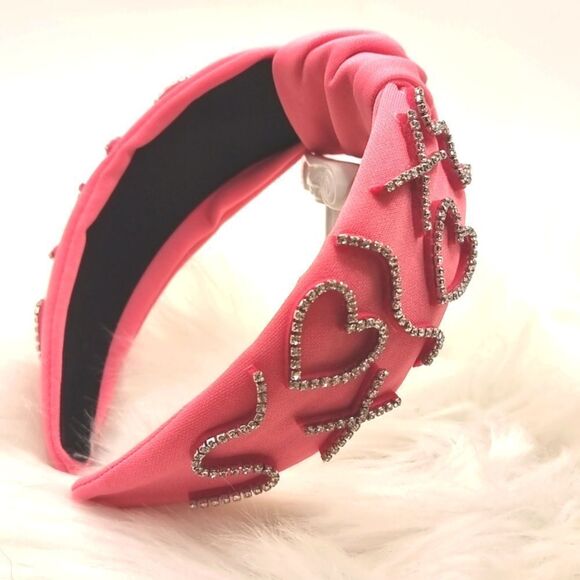 New XOXO BUBBLE GUM PINK LOVE rhinestone headband - Picture 3 of 8